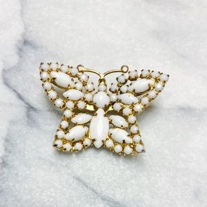 Gold and White Stone Butterfly Brooch